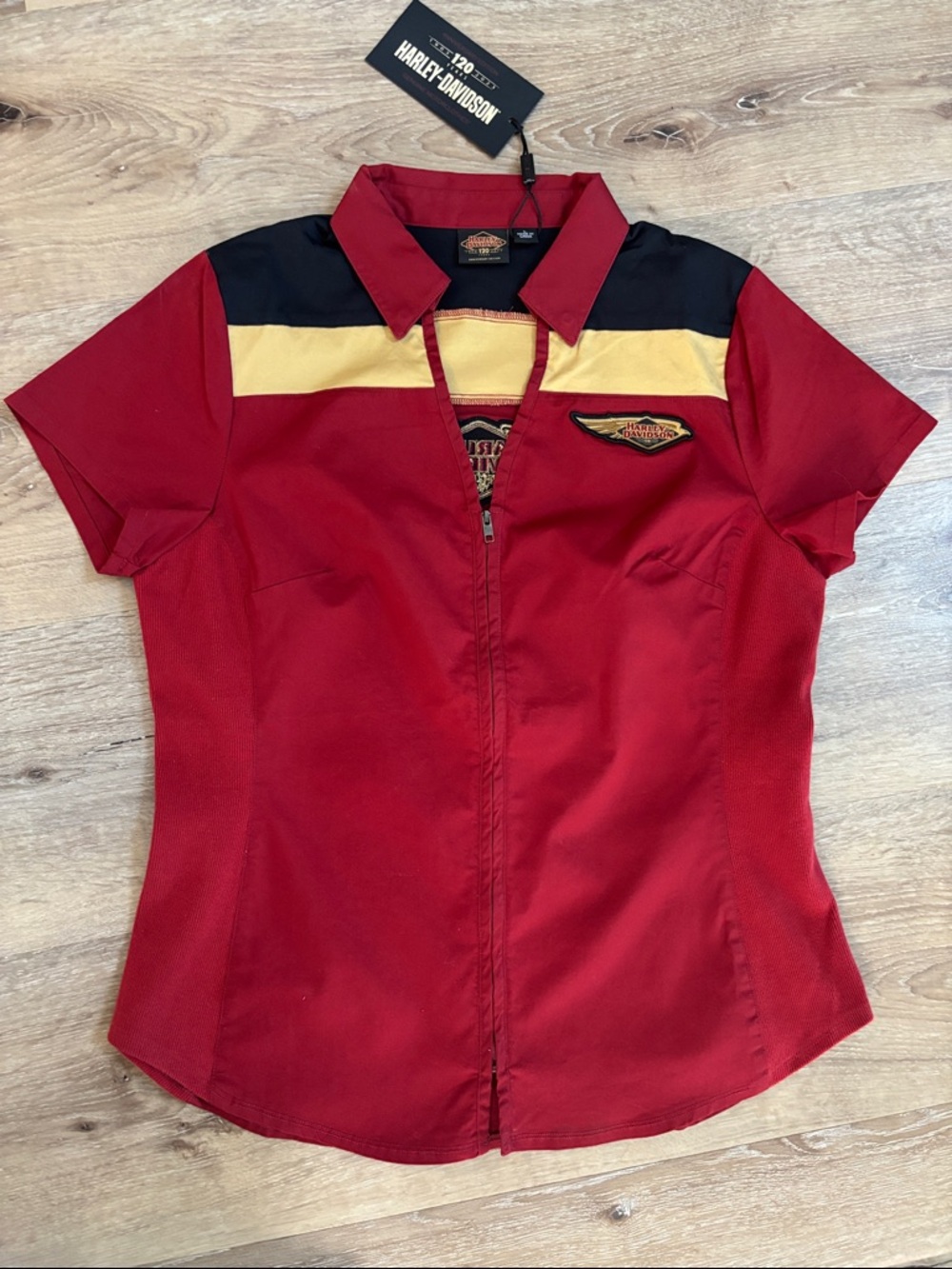 Harley-Davidson 120th Anniversary SS Zip-Front. Women’s Large, Red colorblock